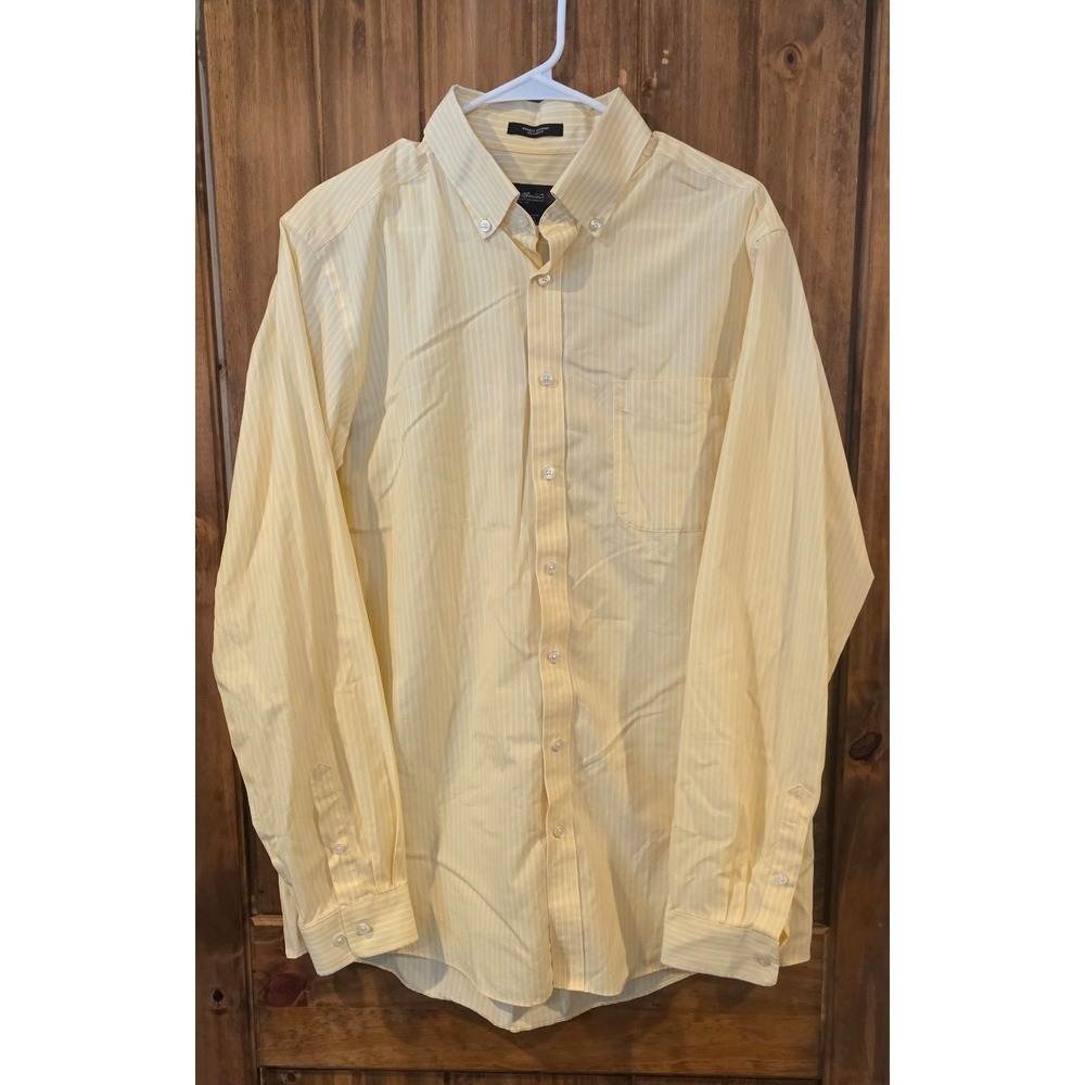 Eddie Bauer Button Down Shirt Mens L Tall‎ Yellow Relaxed Fit Wrinkle Resistant